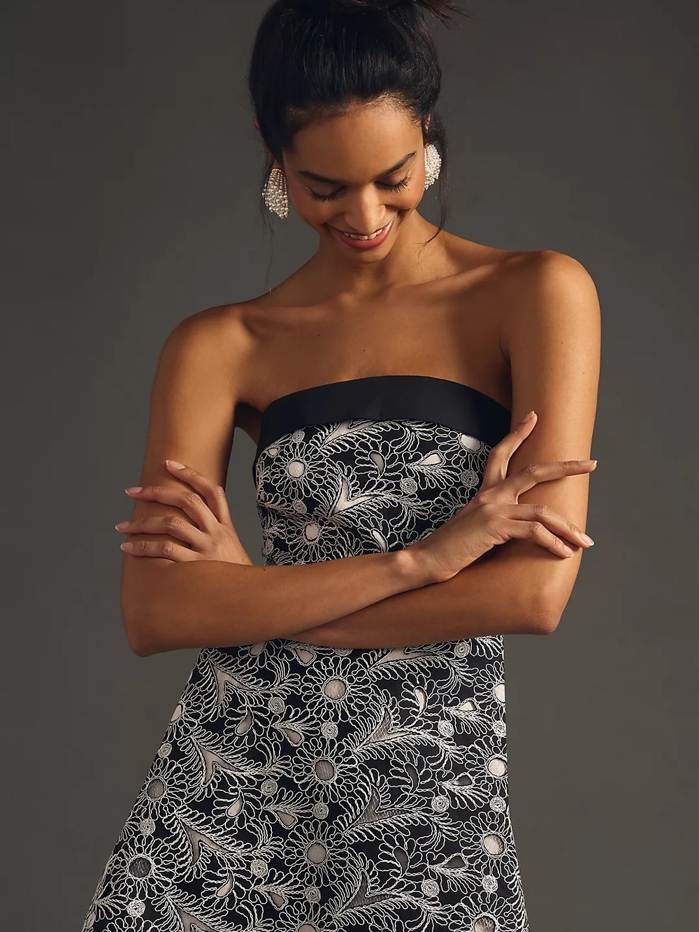 Anthropologie Black Strapless Floral Lace Dress
